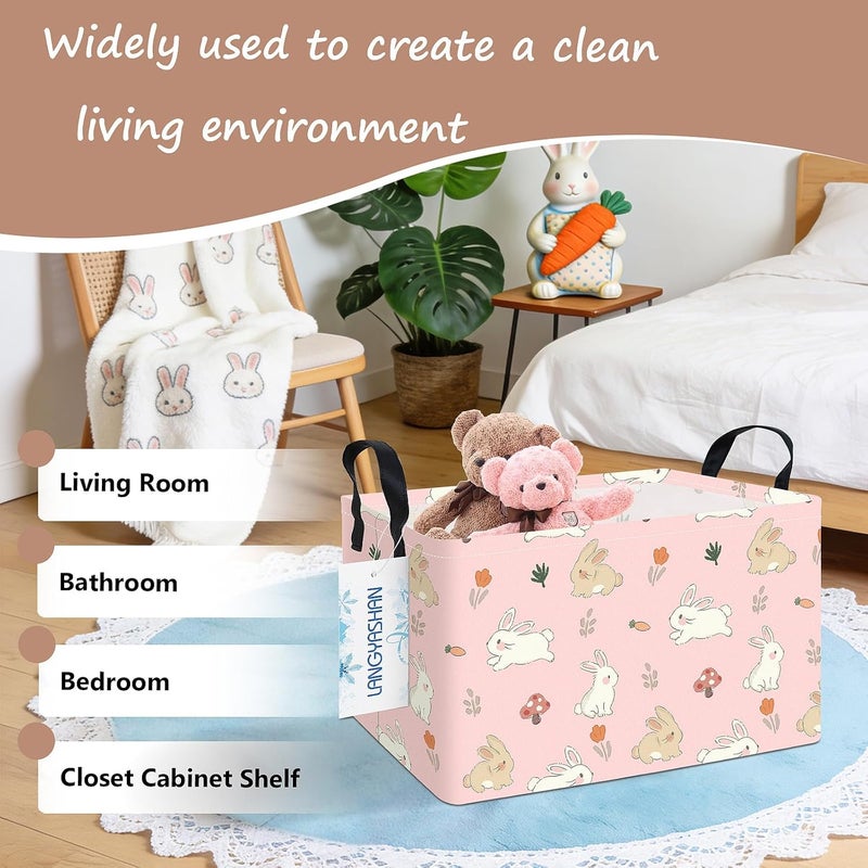 ONOEV Rectangular Rabbit Storage Basket,Bunny toy Organization Bin,Versatile Clothes Container,Gift Hamper for Girls and Boys(Pink Rabbit) - Image 4